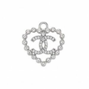 Crystal CC Heart Pendant Necklace Silver Tone